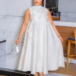 Midi Dress with Sleeveless Design and Stretchy Silk Look for Women