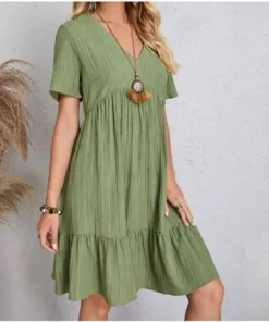 Alternative view of Women's Summer V-Neck Peplum Dress - Short Sleeve, Loose Waist, Ruffle Fit Flare