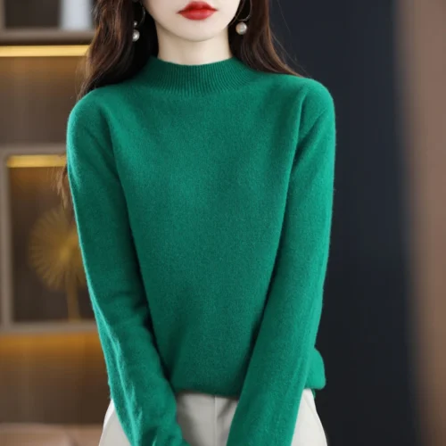 Alternative view of 100% Pure Wool Half-neck Pullover In Autumn And Winter New Cashmere Sweater Women's Casual Knit Top Women's Coat 19 Colors