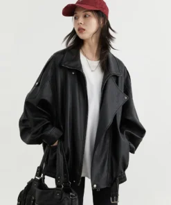 Alternative view of CHIC VEN Female PU Jacket Solid Loose New Retro Standing Collar Motorcycle Faux Leather Coat Female Top Spring Autumn 2026
