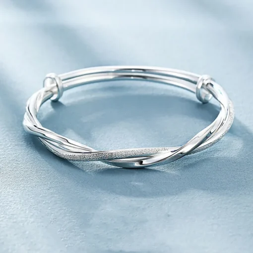 Adjustable Sterling Silver Weave Bangle Bracelet for Women - Image 3