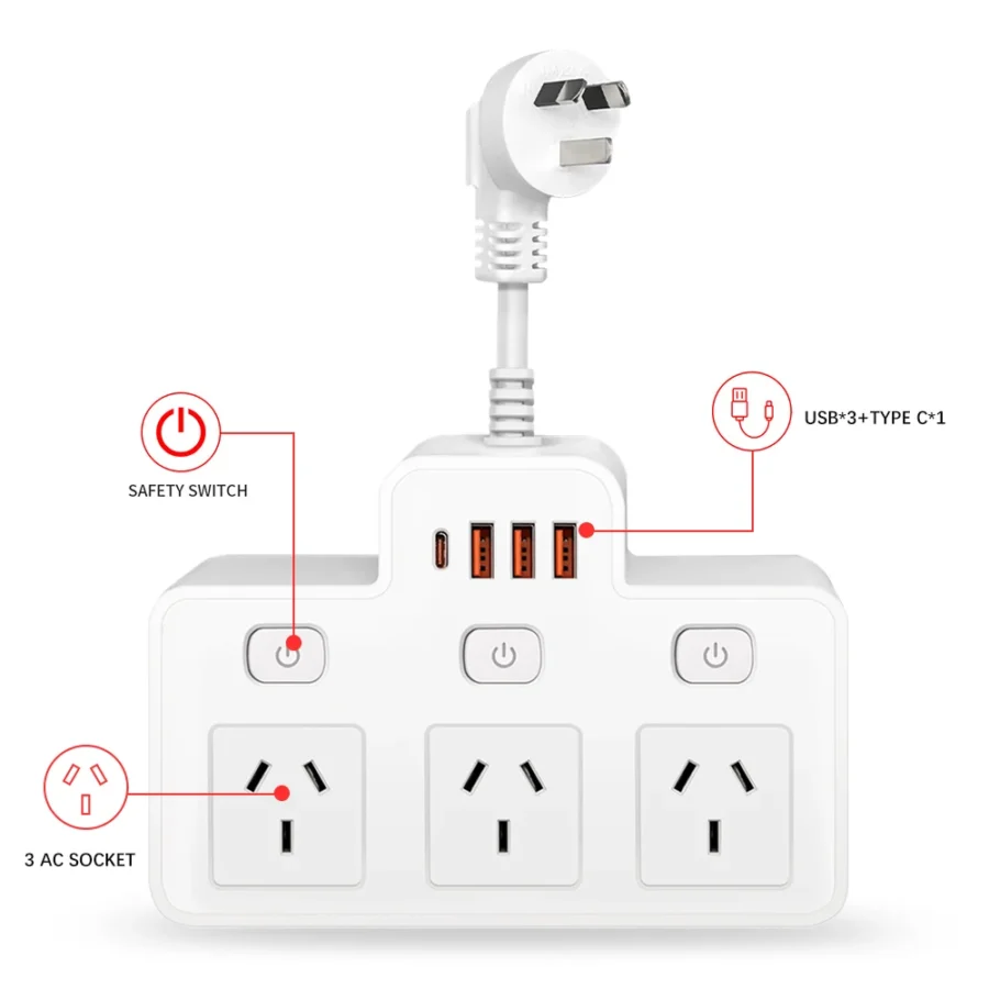 Australia AU Plug AC Wall Power Strip Independent Switch Multitap Power Socket adapt With USB C Ports Charging Network Filter - Image 5