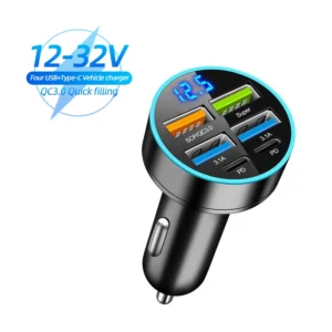 250W Fast Charging Car Charger with 5 Ports and PD QC3.0 for iPhone Samsung Huawei Xiaomi - 66W