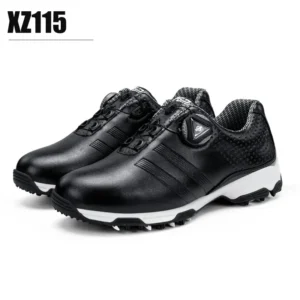 Waterproof Lightweight Golf Shoes with Knob Buckle for Women, Breathable Non-Slip Trainers in Black XZ115