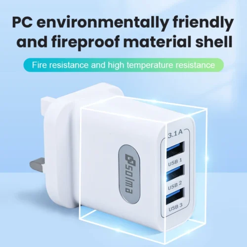 Alternative view of SOLMA UK Standard Charging Head 3 Ports 3.1A USB Charger For iPhone Xiaomi With Display Mobile Plug Universal Fast Charger
