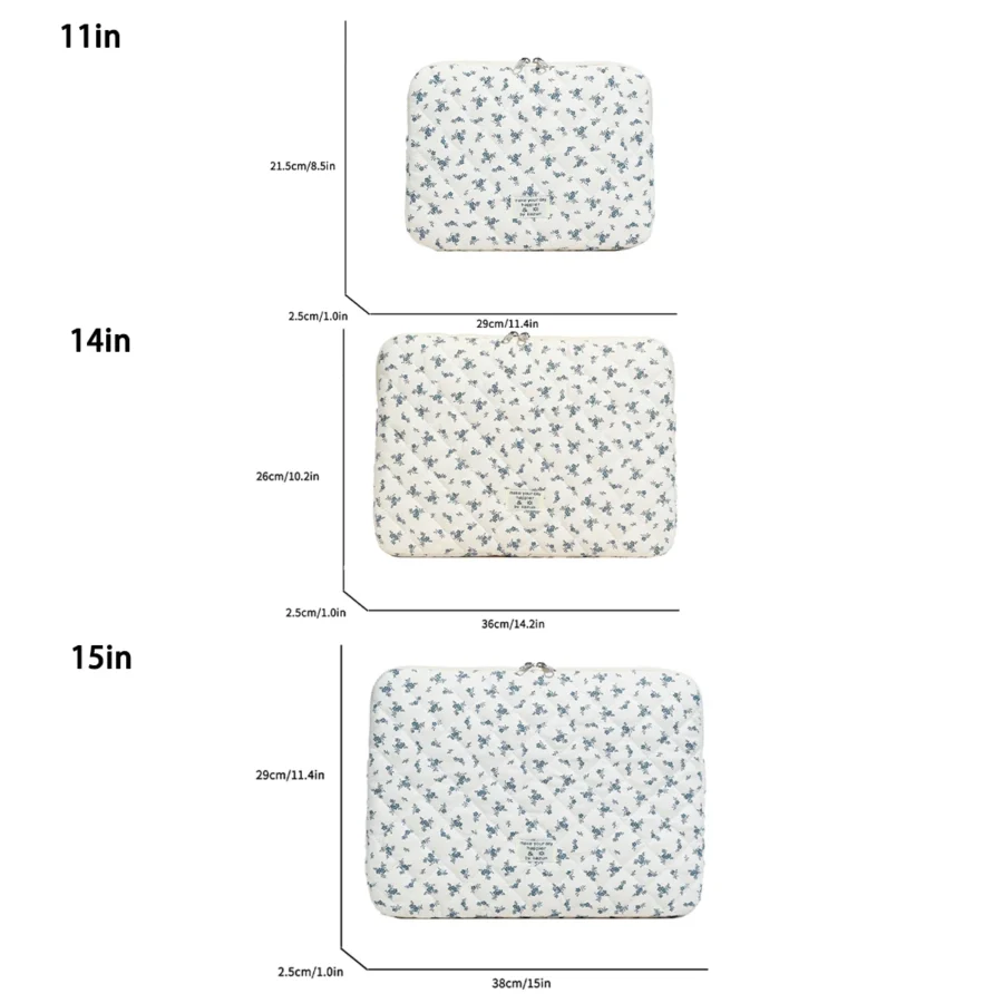 Chic Flower Print Quilted Laptop Bag - 11"/14"/15" Size Options - Image 2