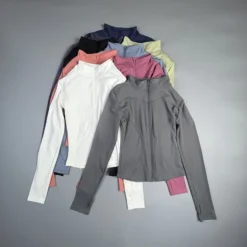 Yoga Jacket with Zipper Closure and Slimming Design for Women