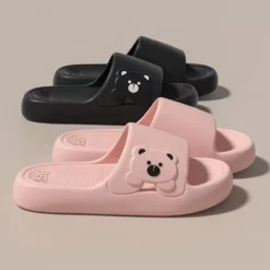Women's Indoor Slippers - Lightweight Soft EVA Non-Slip Cartoon Bear Home Slides