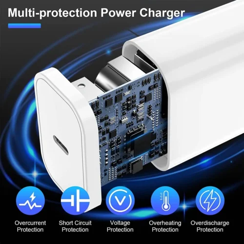 Alternative view of 20W PD EU Fast Wall Charger for iPhone 11 12 13 Pro XS Max 14 Plus X XR Rapid Charge 1m 2m USB-C Charging Cable With Retail Box