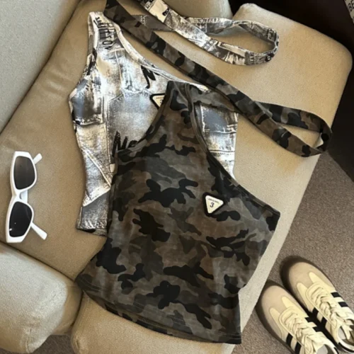 Alternative view of Sexy Woman Y2k Shoujo Girl Tops With Chest Pad Camisole Leopard Print Bustier Vest Vintage Clothing Gary Clothes Crop Top Girls