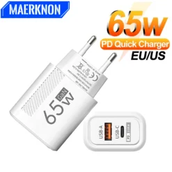 65W GaN USB C Fast Charger with QC3.0 for iPhone, Samsung, and Xiaomi Devices