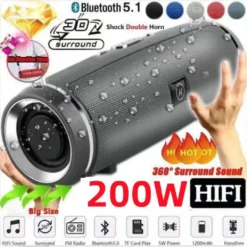 Portable 200W Bluetooth Speaker with Waterproof Design and HIFI Stereo Sound for Music Lovers