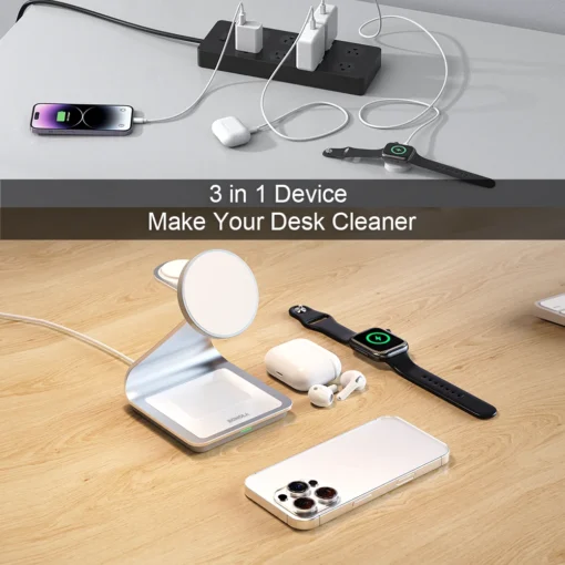 Bonola 3 in 1 Wireless Charger with Magnetic Design for iPhone, Apple Watch, and AirPods Pro - Image 3