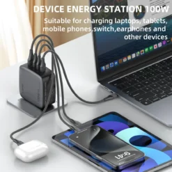 Alternative view of LDNIO 100W GaN Charger Fast Charge Type C USB Charging Station for Phones, Tablets, Laptops, MacBooks with EU/UK/US Plugs