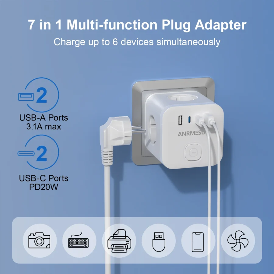 EU Plug Power Strip Cube with 3 AC Outlets Multiple Socket Adapter 100-240V 13A Electric Socket for Home Office Or Travel - Image 3