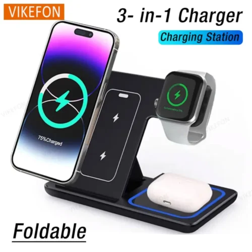 Foldable Phone Wireless Charger Station For iPhone 16 15 14 13 12 Pro Max Apple Watch 10/9/8/7/6 AirPods 3/2 Fast Charging Dock