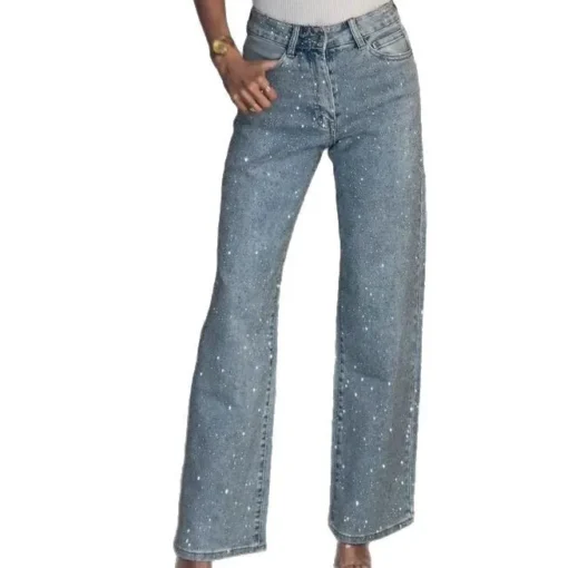 High-Waisted Distressed Straight Jeans with Pockets in Vintage Wash for Women - Image 5