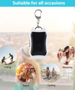"Keychain Solar Power Bank with LED Light - 950mAh Backup Charger for Travel and Hiking"