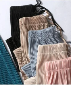 Alternative view of Summer Wide Leg Pleated Trousers for Women - Ice Silk, Elastic Waist, Loose Fit