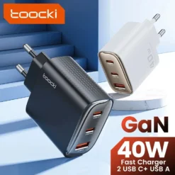 Toocki 40W GaN Dual USB-C Fast Charger with Smart Charging for iPhone and Samsung Devices