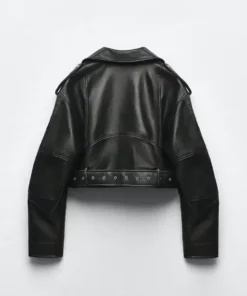 Alternative view of BBWM Women's Oversized Faux Leather Biker Jacket with Belt