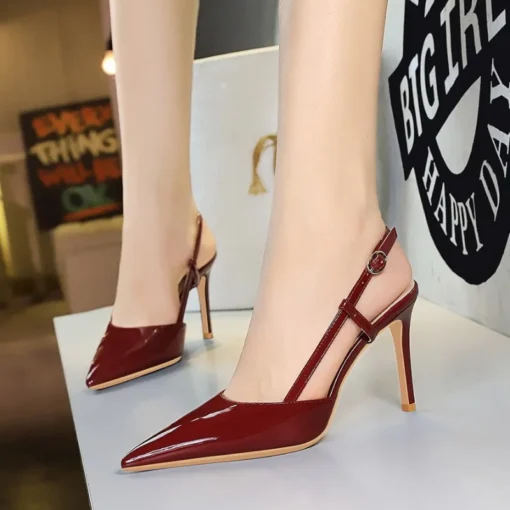 Stiletto Pumps with Hollow-out Design in Patent Leather for Women - Image 2
