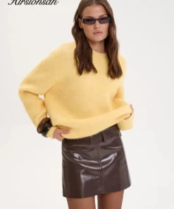 Alternative view of Hirsionsan Basic O Neck Basic Sleeve Sweater Women 2025 Oversized Short Knitted Wool Pullover Female Casual Thick Warm Soft Tops