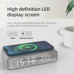 Wireless Charger Alarm Clock with Digital Display and Thermometer for Smartphones