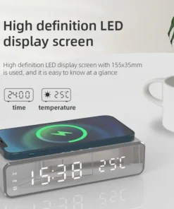 Wireless Charger Time Alarm Clock LED Digital Thermometer Earphone Phone Chargers Fast Charging Dock Station for iPhone Samsung