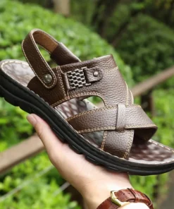 Alternative view of Genuine Leather Men’s Sandals - Non-slip Outdoor Beach Slippers with Thick Sole