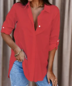 Alternative view of Basic Women Shirt Casual Tops Blouses Long Sleeve Shirts Single Breasted Top Elegant Solid Office Lady Slim Blouse 2025 Autumn