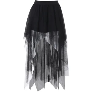High-Waisted Net Skirt with Gothic Style Design for Women - black, M