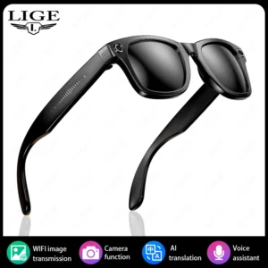 LIGE 800W HD AI Smart Glasses with Camera and Bluetooth Calling for Everyday Use - Sunglasses