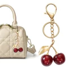Elegant Cherry Key Chain with Sturdy Alloy Lobster Clasp, Stylish Bag Pendant for Ladies