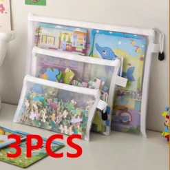 Mesh Zipper File Bag for Transparent Toy Storage - Ideal for Building Blocks and Puzzles