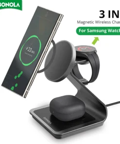 Bonola Magnetic 3 in 1 Wireless Charger Station for Samsung S24 Ultra/S25 25w Fast Charging Stand for Galaxy Watch 7/6/5/Earbuds