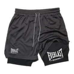 Men's compression gym shorts with double layers, quick drying fabric for fitness and basketball training
