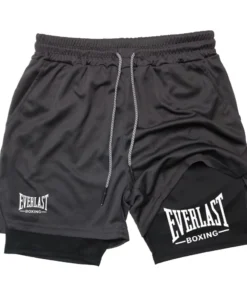 Men's compression gym shorts, EVERLAST printed sports pants, double layered, quick drying, basketball, muscle, fitness RL0365