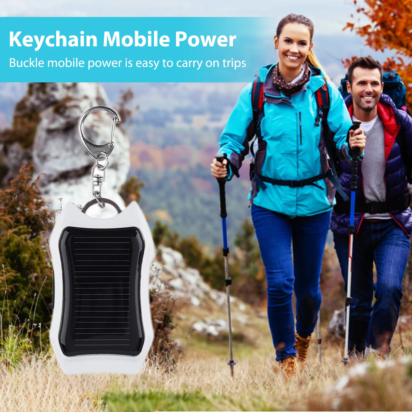 Solar Power Bank Keychain Charger with LED Light, 950mAh Capacity for On-the-Go Charging - Image 3