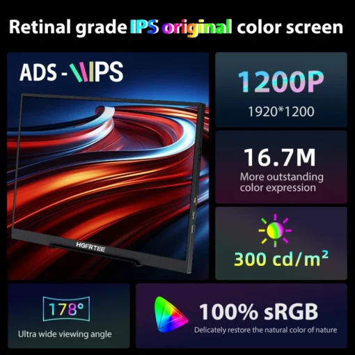 16-Inch Portable FHD Monitor with 100% sRGB and Eye Care for PC and Mac - Image 2