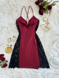 Lace Splicing Nightdress for Women - Sexy and Comfortable Pajamas for Home and Parties - Red, S