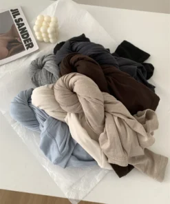 Silk Wool Splice Long Sleeve T-shirt Women Spring Summer Thin Soft Waxy Fit Solid Color Backing Top