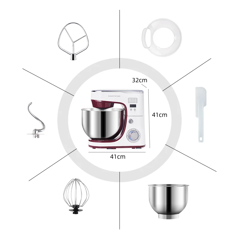 SUNATUR 5.5L Stand Mixer - 1300W Planetary Food Processor with Timer and Dough Kneader - Image 6