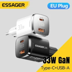 USB-C GaN Charger with Digital Display and 33W Fast Charging for Smartphones and Tablets