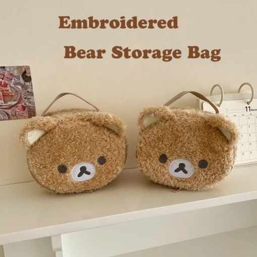 Plush Makeup Case with Anime Bear Design - Jewelry Storage Organizer for Women - Image 3