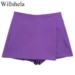 Alternative view of Willshela Women's Vintage Asymmetrical Zipper Skirt Shorts with High Waist Design