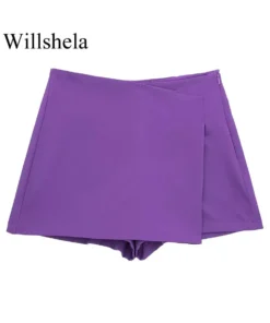 Alternative view of Willshela Women's Vintage High Waist Asymmetrical Zipper Skirt Shorts