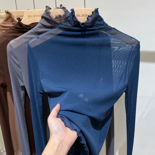 Alternative view of Spring Summer Womens Long Sleeve Sexy Black Mesh Top Blouses Transparent Punk Clubwear Shirt Tees Beach Tops Ladies Bottom Tops