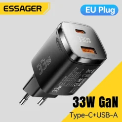 Essager GaN USB-C Charger with Digital Display - 33W Fast Charging for iPhone and Android Devices