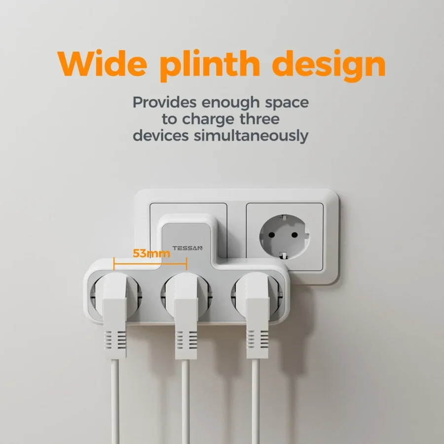 TESSAN Multiple Wall Socket with 3 AC Outlets Charging Ports EU Plug Wall Power Strip with Overload Protection 3fach Stecker Eu - Image 5